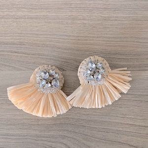 Blush raffia earrings with crystals